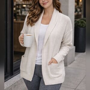 Lululemon Cozy Shawl Collar Cardigan Size 8 Cream Open Front Knit Sweater